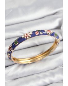 Mineli Pirinç Mor Çiçek Motifli Gold Kadın Kelepçe