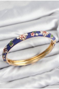 Mineli Pirinç Mor Çiçek Motifli Gold Kadın Kelepçe