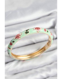 Mineli Pirinç Su Yeşili Çiçek Motifli Gold Kadın Kelepçe