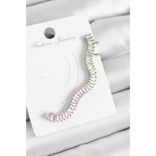 Pirinç Su Yolu Model Gümüş Renk Sağ Kıkırdak Küpe