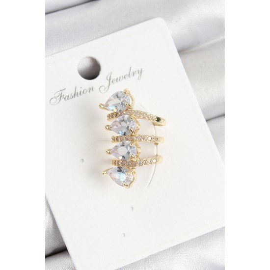 Pirinç Zirkon Taşlı Damla Model Gold Renk Sağ Kıkırdak Küpe