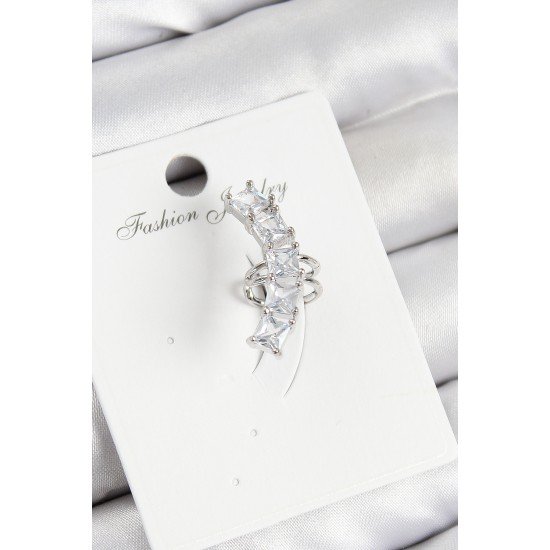 Pirinç Zirkon Taşlı Model Gümüş Renk Sağ Kıkırdak Küpe