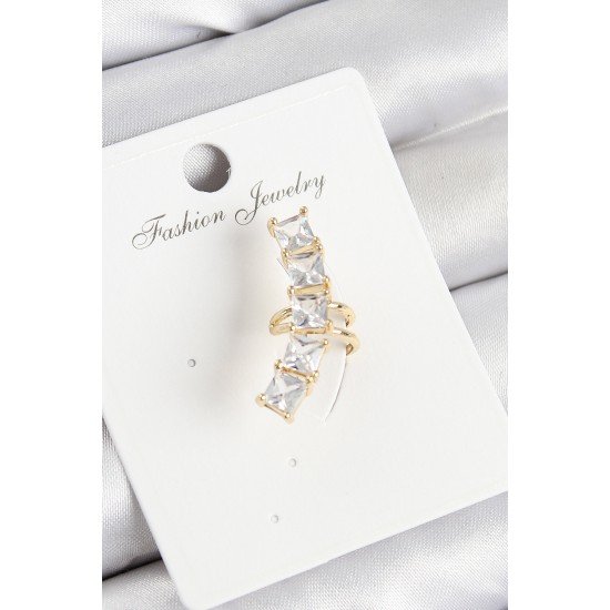 Pirinç Zirkon Taşlı Model Gold Renk Sağ Kıkırdak Küpe