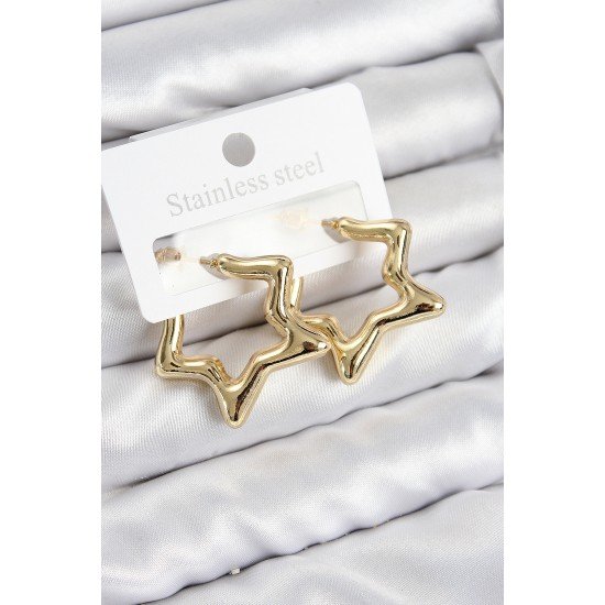 Pirinç Yıldız Model Gold Renk Kadın Küpe