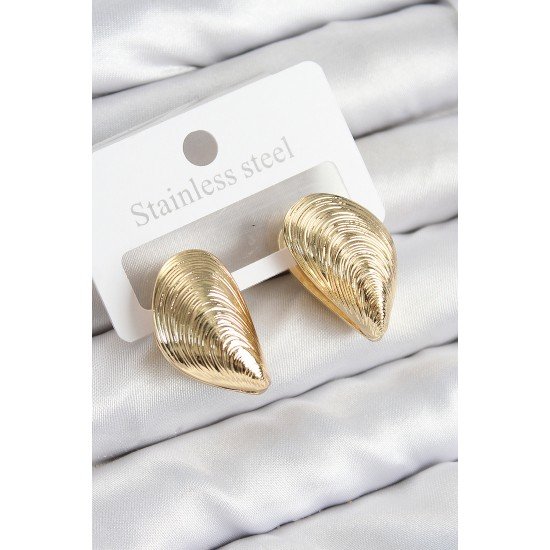 Pirinç İstiridye Model Gold Renk Kadın Küpe