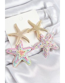 Pirinç Sallantılı Rainbow Deniz Yıldızı Model Gold Renk Hasır Küpe