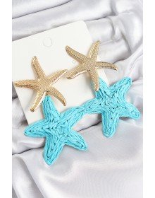 Pirinç Sallantılı Turkuaz Deniz Yıldızı Model Gold Renk Hasır Küpe