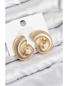 Pirinç İnci Detaylı Girdap Model Gold Renk Kadın Küpe