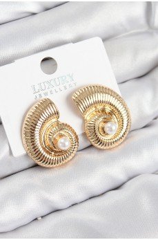 Pirinç İnci Detaylı Girdap Model Gold Renk Kadın Küpe Pirinç İnci Detaylı Girdap Model Gold Renk Kadın Küpe