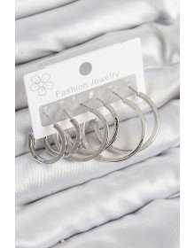 Pirinç Halka Model Gümüş Renk Kadın Set Küpe