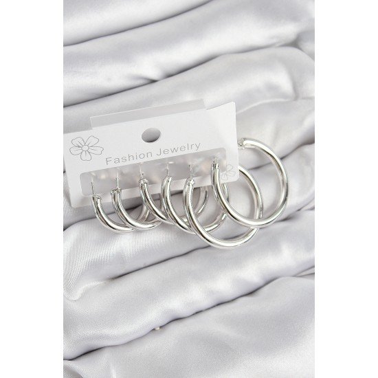 Pirinç Halka Model Gümüş Renk Kadın Set Küpe