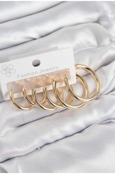 Pirinç Halka Model Gold Renk Kadın Set Küpe