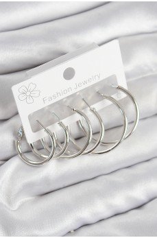 Pirinç Halka Model Gümüş Renk Kadın Set Küpe