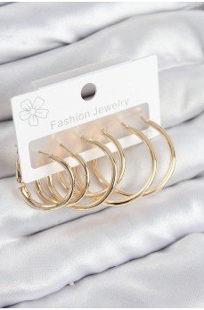 Pirinç Halka Model Gold Renk Kadın Set Küpe