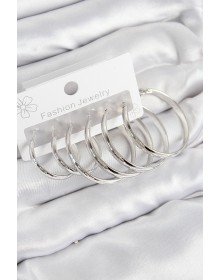 Pirinç Halka Model Gümüş Renk Kadın Set Küpe