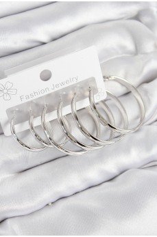 Pirinç Halka Model Gümüş Renk Kadın Set Küpe