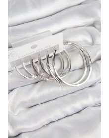 Pirinç Halka Model Gümüş Renk Kadın Set Küpe