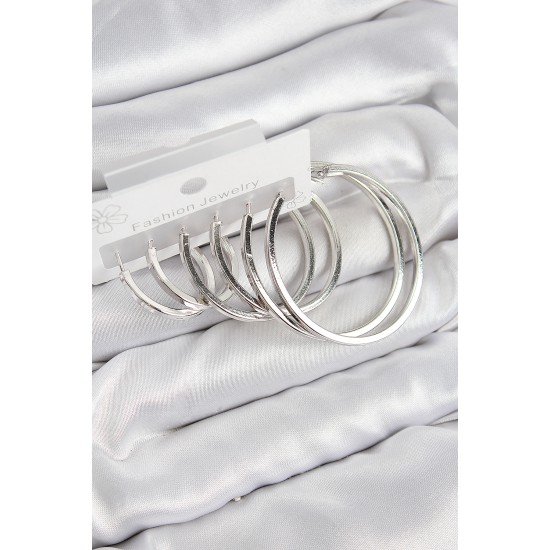 Pirinç Halka Model Gümüş Renk Kadın Set Küpe