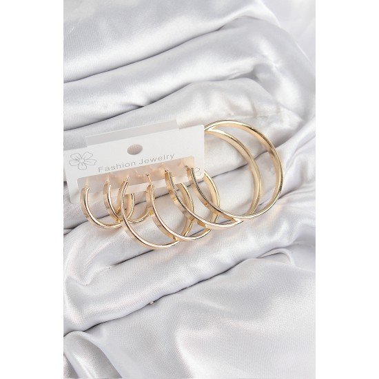Pirinç Halka Model Gold Renk Kadın Set Küpe