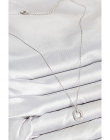 Pirinç Zirkon Taşlı Kare Model Gümüş Renk Kadın Kolye