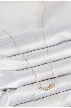 Pirinç Zirkon Taşlı Balık Kılçığı Model Gold Renk Kadın Kolye