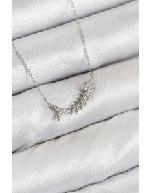 Pirinç Zirkon Taşlı Balık Kılçığı Model Gümüş Renk Kadın Kolye