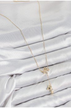 Pirinç Zirkon Taşlı Sallantılı Ayıcıklı Yıldız Model Gold Renk Kadın Kolye