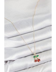 Pirinç Zirkon Taşlı Kiraz Model Gold Renk Kadın Kolye