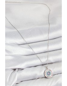 Pirinç Zirkon Taşlı Su Yolu Nazar Model Gümüş Renk Kadın Kolye