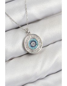 Pirinç Zirkon Taşlı Su Yolu Nazar Model Gümüş Renk Kadın Kolye