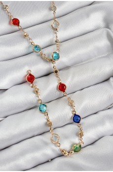 Pirinç Renkli Zirkon Taşlı Model Gold Renk Kadın Y Kolye