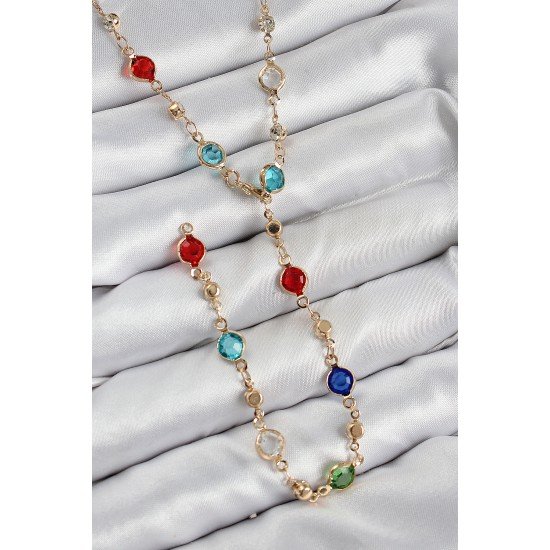 Pirinç Renkli Zirkon Taşlı Model Gold Renk Kadın Y Kolye