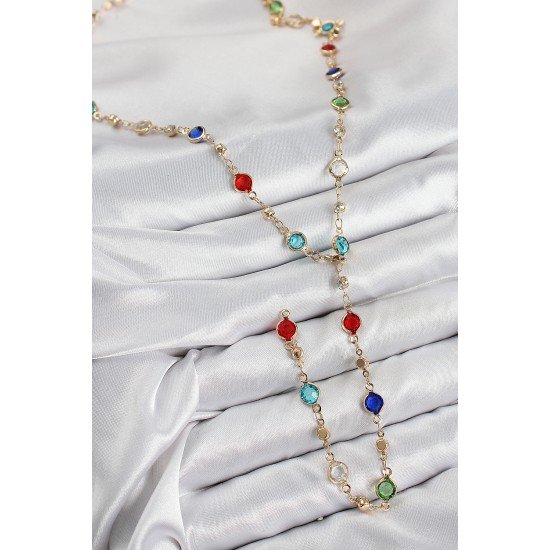 Pirinç Renkli Zirkon Taşlı Model Gold Renk Kadın Y Kolye