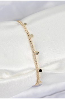 Pirinç Zirkon Taşlı Ezme Zincirli Sıralı Model Gold Renk Kadın Bilekilk