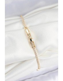 Pirinç Zirkon Taşlı Kare Model Gold Renk Kadın Bilekilk