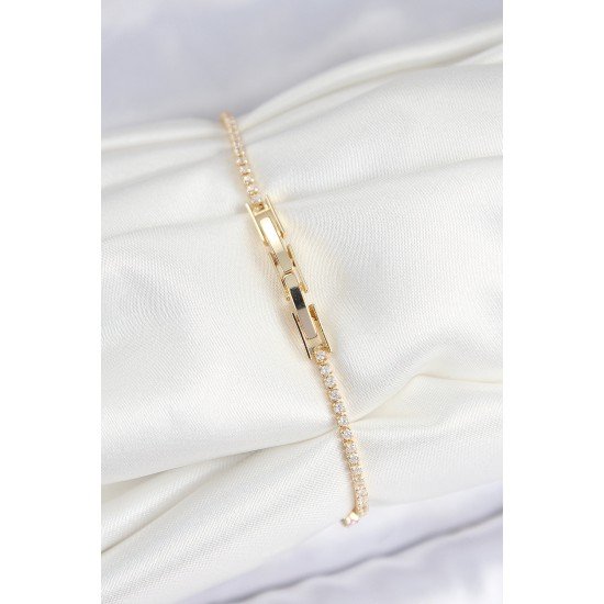 Pirinç Zirkon Taşlı Kare Model Gold Renk Kadın Bilekilk Pirinç Zirkon Taşlı Kare Model Gold Renk Kadın Bilekilk