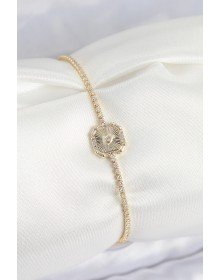 Pirinç Zirkon Taşlı Kare Model Gold Renk Kadın Bilekilk