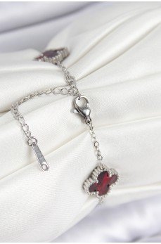 316L Çelik Sedefli Kırmızı Gümüş Renk Yonca Kadın Bileklik 316L Çelik Sedefli Kırmızı Gümüş Renk Yonca Kadın Bileklik