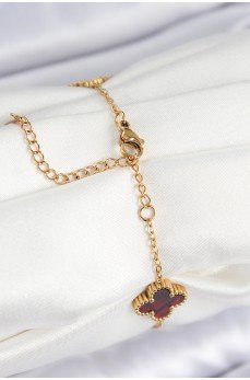 316L Çelik Sedefli Kırmızı Gold Renk Yonca Kadın Bileklik 316L Çelik Sedefli Kırmızı Gold Renk Yonca Kadın Bileklik