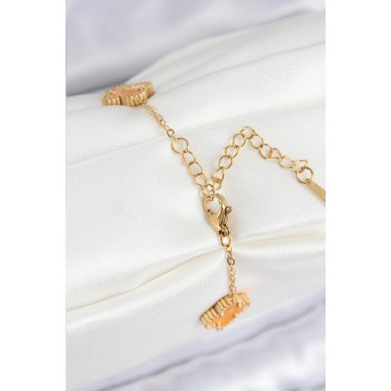 316L Çelik Sedefli Turuncu Gold Renk Yonca Kadın Bileklik 316L Çelik Sedefli Turuncu Gold Renk Yonca Kadın Bileklik