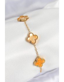 316L Çelik Sedefli Turuncu Gold Renk Yonca Kadın Bileklik