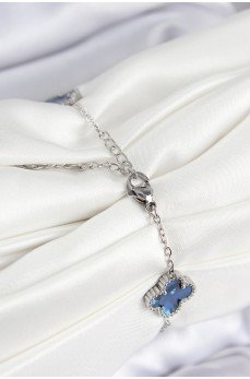 316L Çelik Sedefli Lacivert Gümüş Renk Yonca Kadın Bileklik