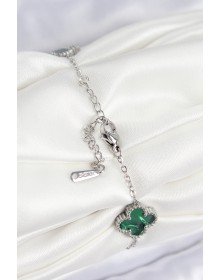 316L Çelik Sedefli Zümrüt Yeşil Gümüş Renk Yonca Kadın Bileklik