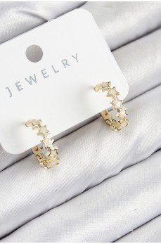 Pirinç Zirkon Taşlı Yıldız Model Gold Renk Kadın Küpe