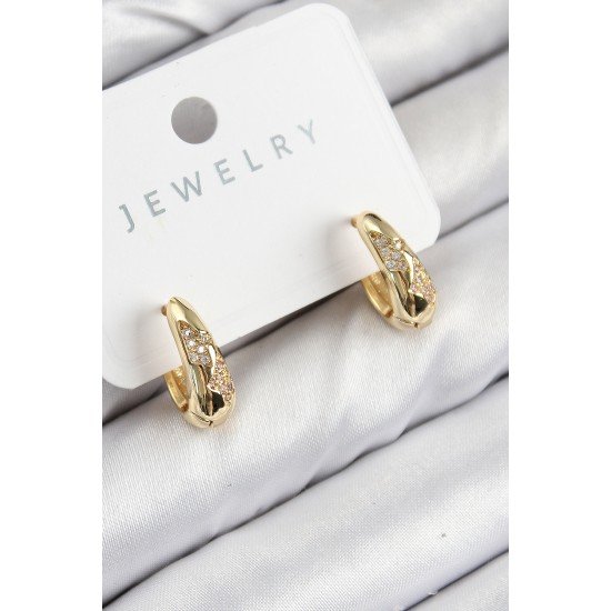 Pirinç Zirkon Taş Desenli Model Gold Renk Kadın Küpe