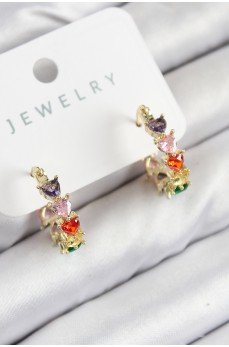 Pirinç Zirkon Taşlı Kalp Model Gold Renk Kadın Küpe