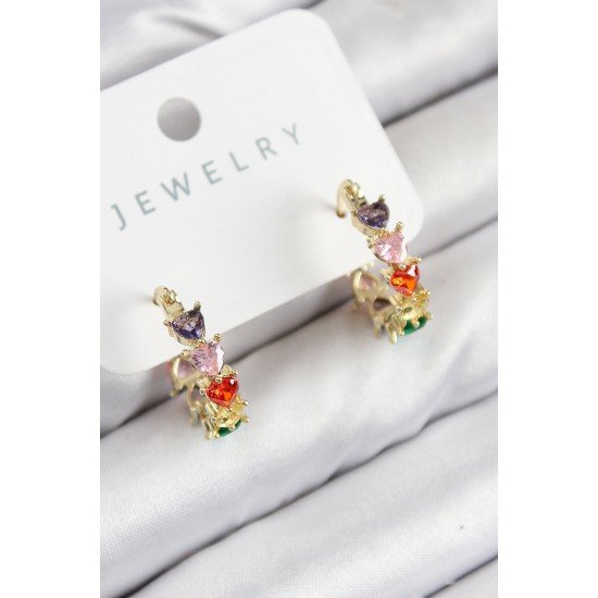 Pirinç Zirkon Taşlı Kalp Model Gold Renk Kadın Küpe Pirinç Zirkon Taşlı Kalp Model Gold Renk Kadın Küpe