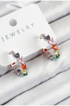 Pirinç Zirkon Taşlı Kalp Model Gümüş Renk Kadın Küpe Pirinç Zirkon Taşlı Kalp Model Gümüş Renk Kadın Küpe