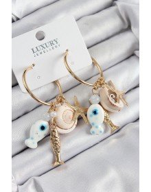 Pirinç Sallantılı Seramik Balık Ve Deniz Kabuğu Model Gold Renk Kadın Küpe