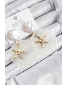 Pirinç İncili Deniz Kabuğu Figürlü Sedef Model Gold Renk Kadın Küpe